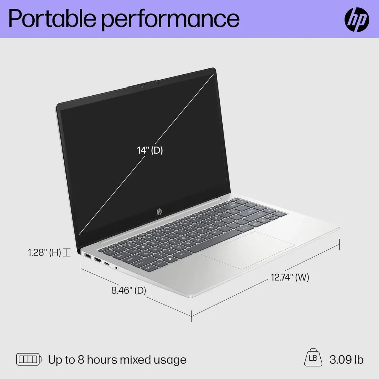 Alt view image 2 of 4 - HP 14 inch Laptop, FHD Display, 13th Generation Intel Core i7-1355U, 16 GB RAM, 512 GB SSD, Intel Iris Xe Graphics, Windows 11 Home, 14-ep0199nr (2024)