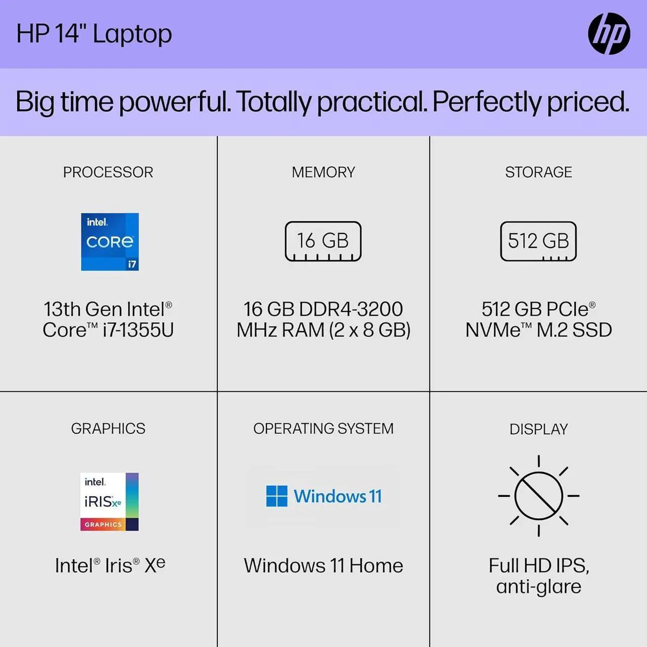 Alt view image 3 of 4 - HP 14 inch Laptop, FHD Display, 13th Generation Intel Core i7-1355U, 16 GB RAM, 512 GB SSD, Intel Iris Xe Graphics, Windows 11 Home, 14-ep0199nr (2024)