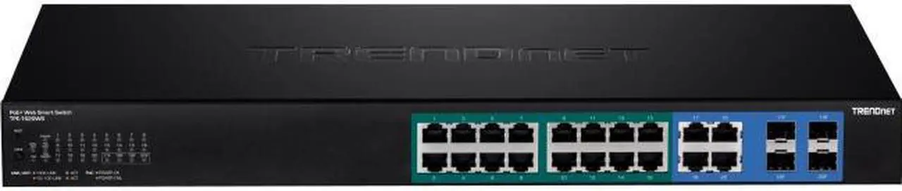 Alt view image 2 of 20 - TRENDnet 20-Port Gigabit PoE+ Web Smart PoE+ Switch, 16 x Gigabit PoE+ Ports, 4 x Shared Gigabit Ports, Up To 30W Per Port, 185W Total Power Budget, Rack Mountable, Black, TPE-1620WS