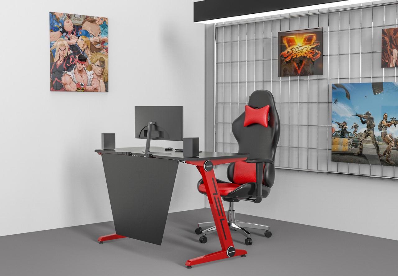 ViscoLogic APEX Z-Shape Gaming Sports Style Home Office Computer Workstation (Black & Red)