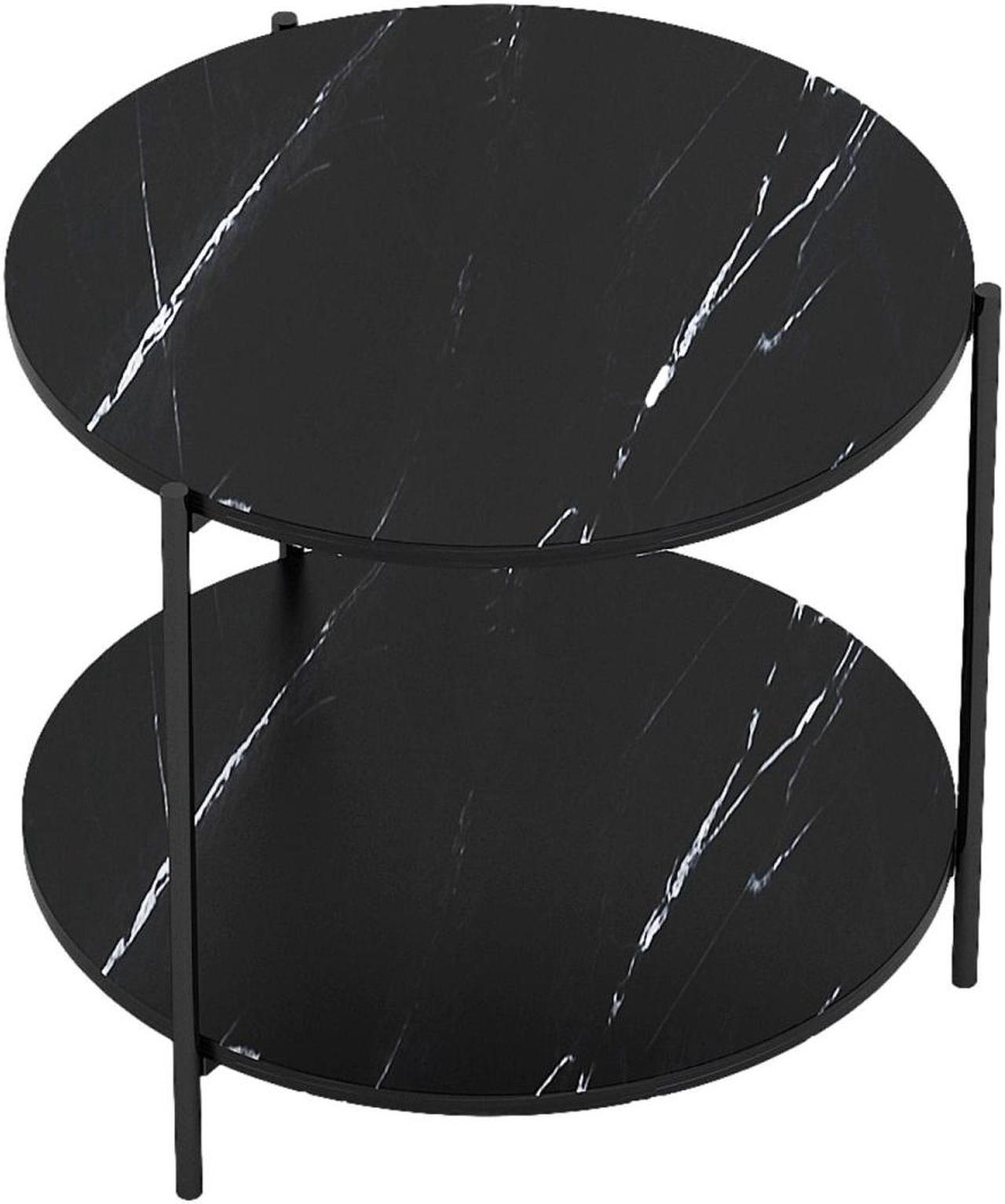 ViscoLogic Louis Mid-Century Accent 2-Tier Round Side End Table (Black)