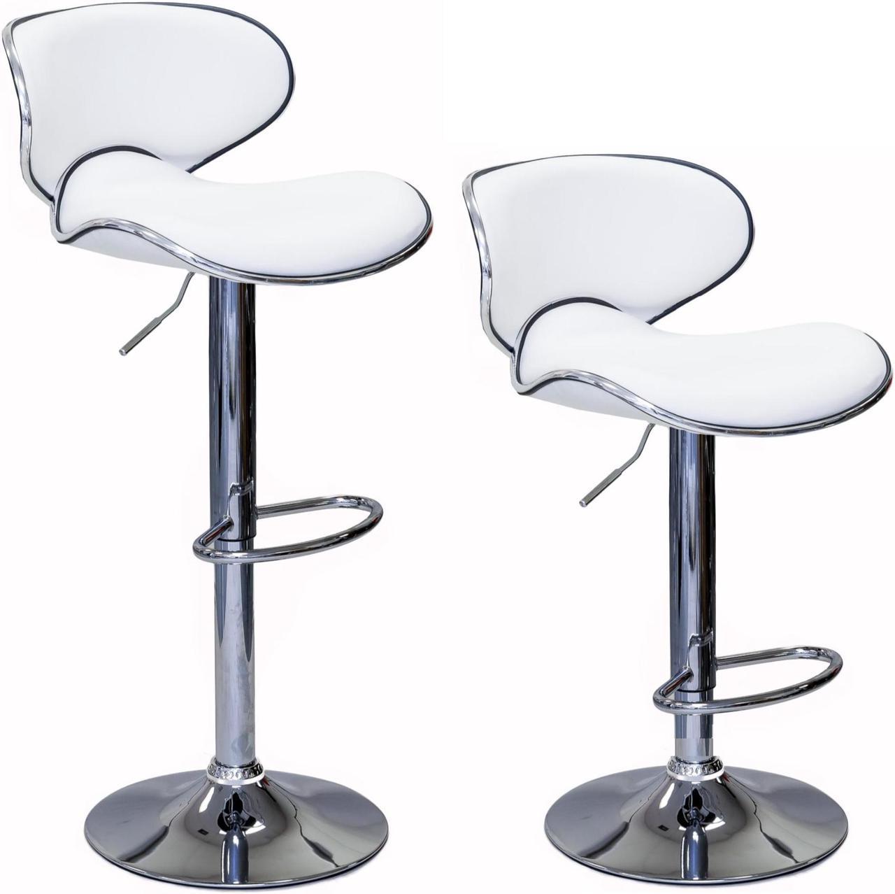 ViscoLogic OASIS Swivel Leatherette Adjustable Hydraulic Bar Stool (White) Set of 2