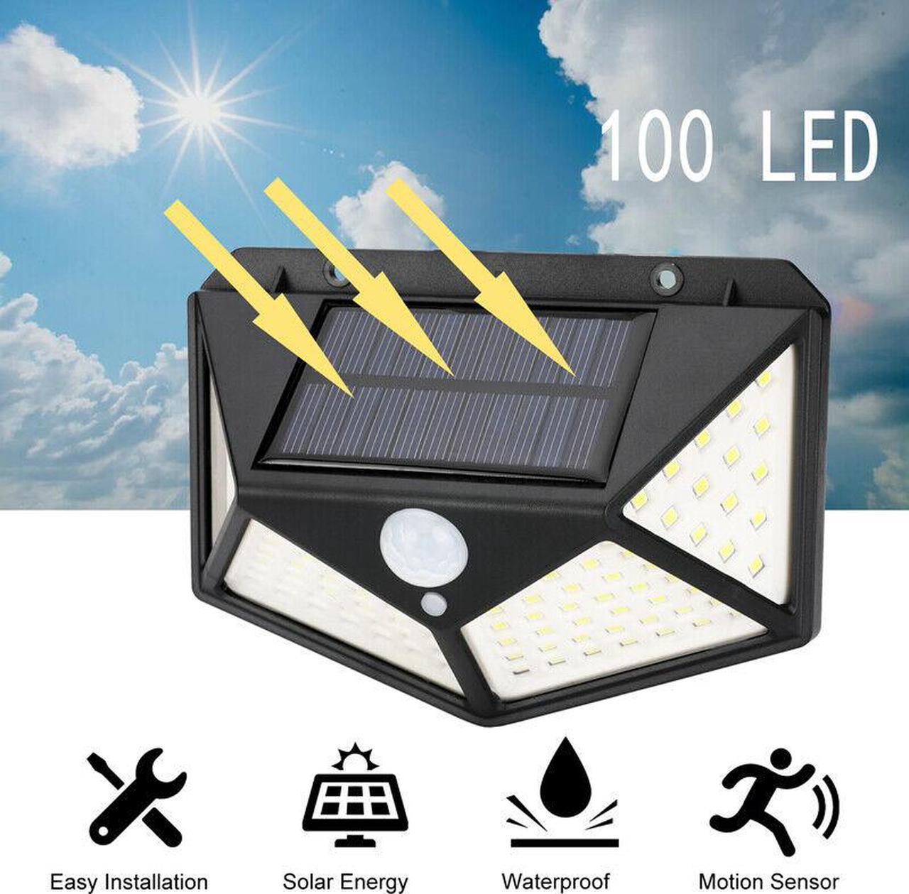 100LED Solar Power Wall Light Motion Sensor Waterproof Outdoor Garden Lamp 3Mode