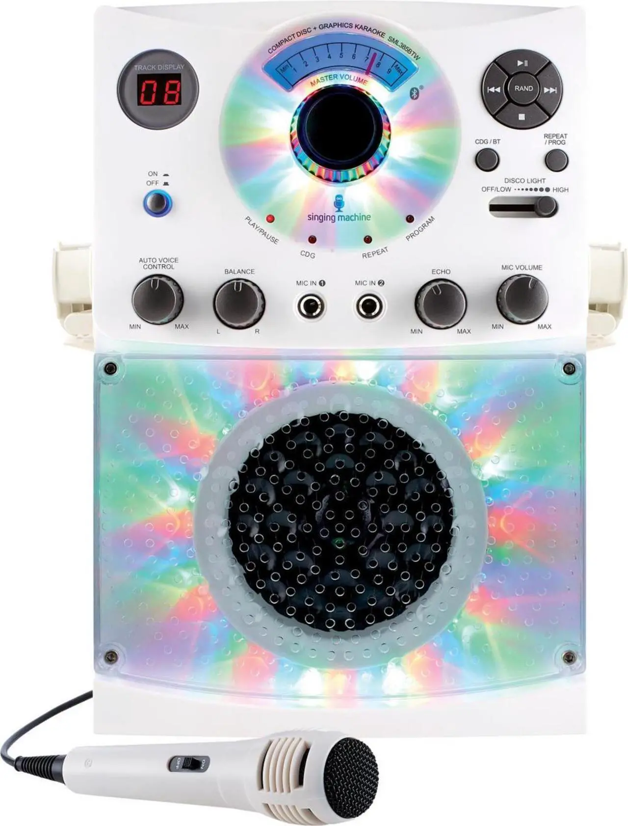 Alt view image 6 of 18 - The Singing Machine(R) Sml385btw Bluetooth(R) Karaoke System With Led Disco Lights & Microphone (White)  15.80In. X 11.1