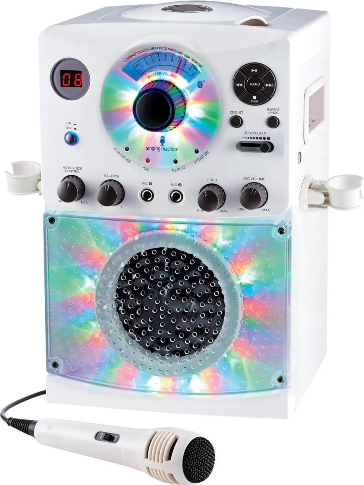 Alt view image 5 of 18 - The Singing Machine(R) Sml385btw Bluetooth(R) Karaoke System With Led Disco Lights & Microphone (White)  15.80In. X 11.1