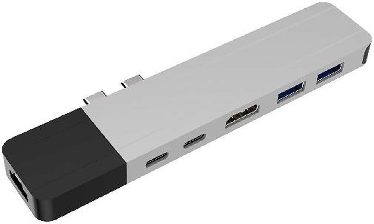 Dual USB C Dock, Double Type-C HUB Adapter for MacBook Pro/Air 2019/2018/2017/2016,  6in2 USB-C Dongle Gigabit Ethernet, 5Gbps Dual USB3.0, USB-C PD 60W, 40Gbps Thunderbolt3 Type-C, 4K HDMI.