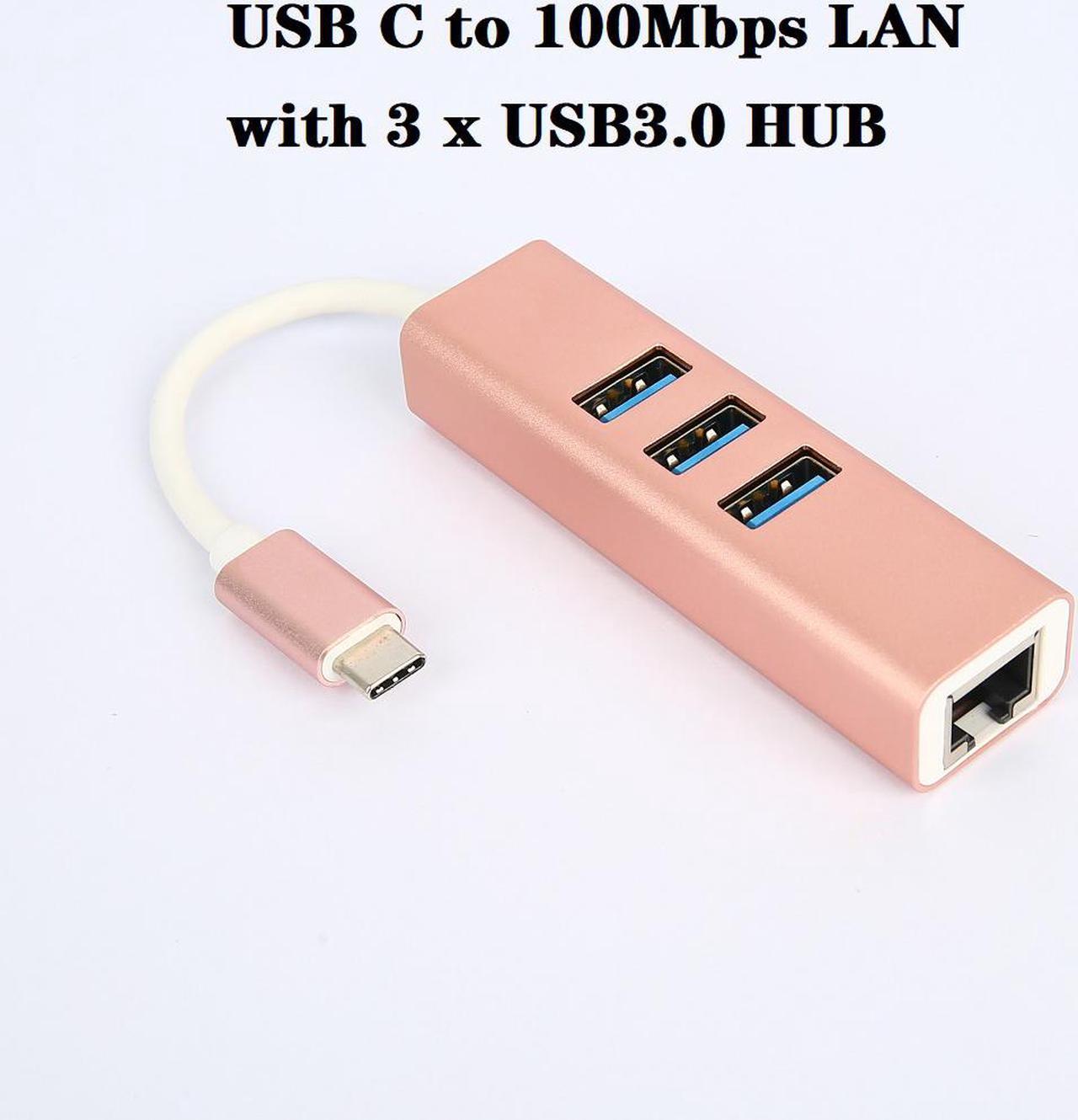 USB C to Megabit RJ45 100M Adapter with 3 USB 3.0 HUB, for MacBook Pro 2019/2018/2017, ChromeBook, XPS 13/15, Galaxy Tab S4 and More.