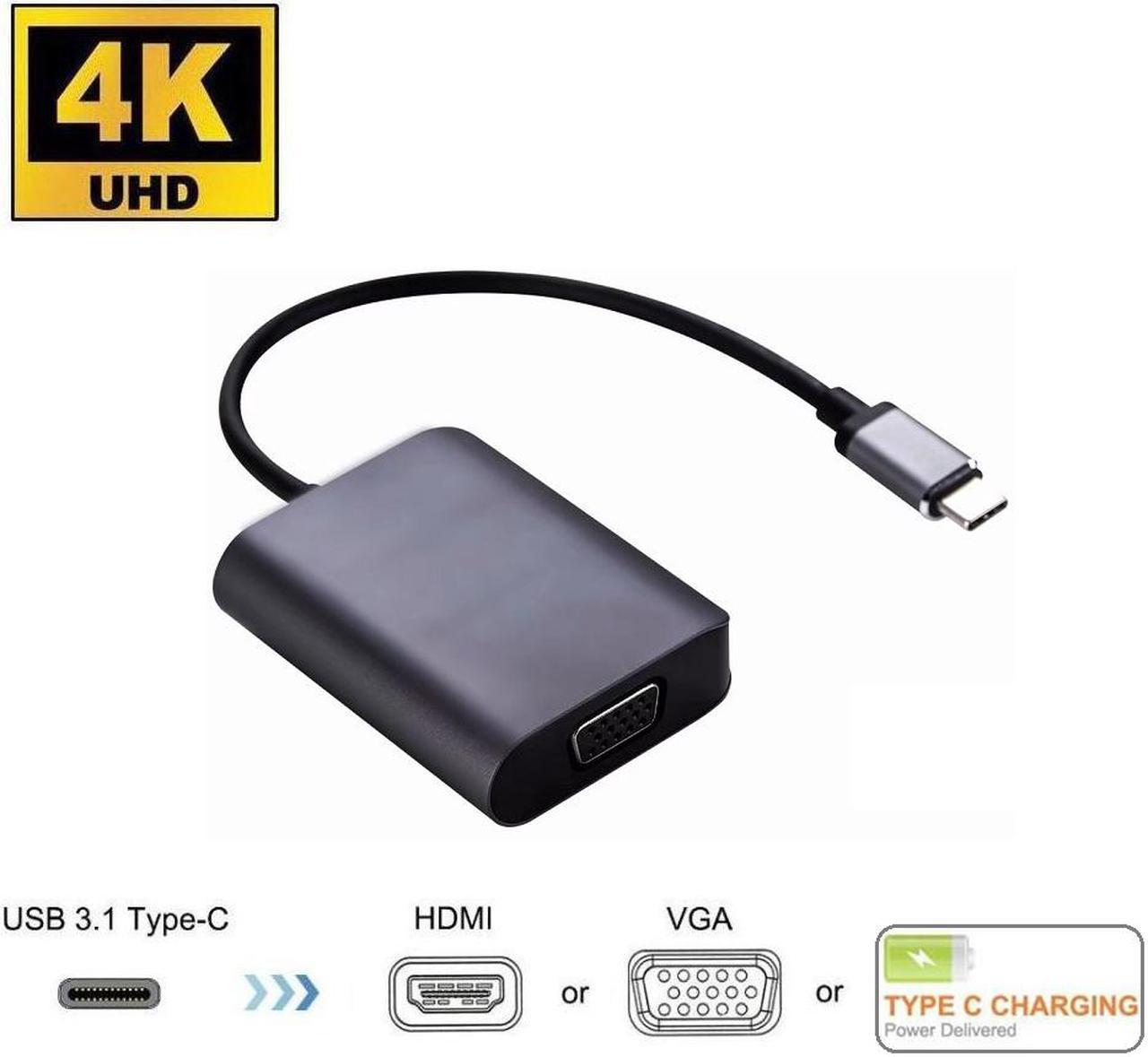 USB-C to 4K HDMI 1080p VGA Video Adapter  Type-C  VGA HDMI Video Converters with USB C Female PD Fast Charging Port, Type-C to HDMI VGA PD Dock, USB-C HUB with 4K HDMI VGA PD 60W Charging.