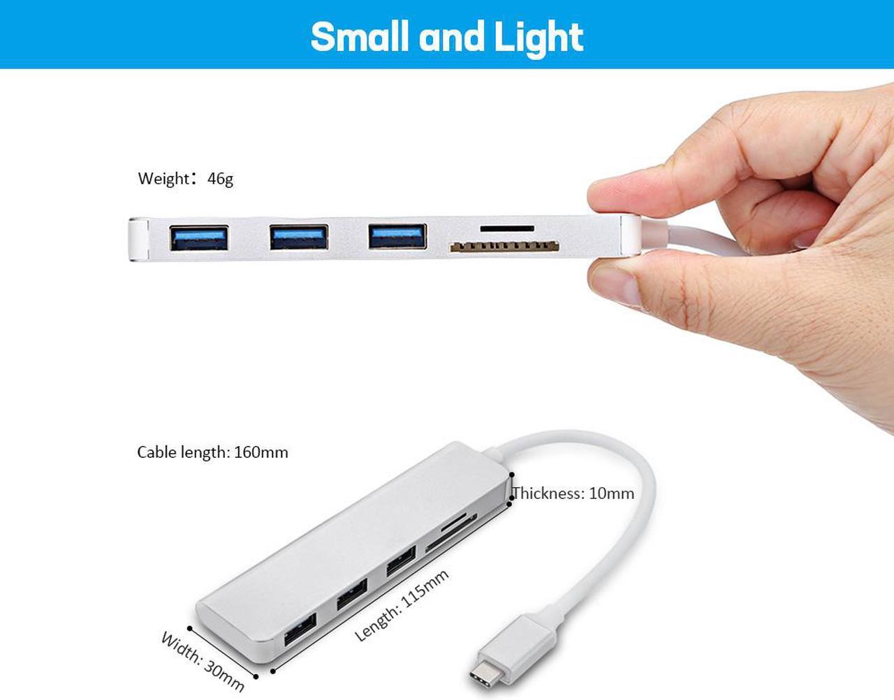 USB-C SD/TF Card Reader with 3 USB3.0 HUB, Type-C HUB Card Reader 5 Port with 3 x USB 3.0 / SD / TF Ports.