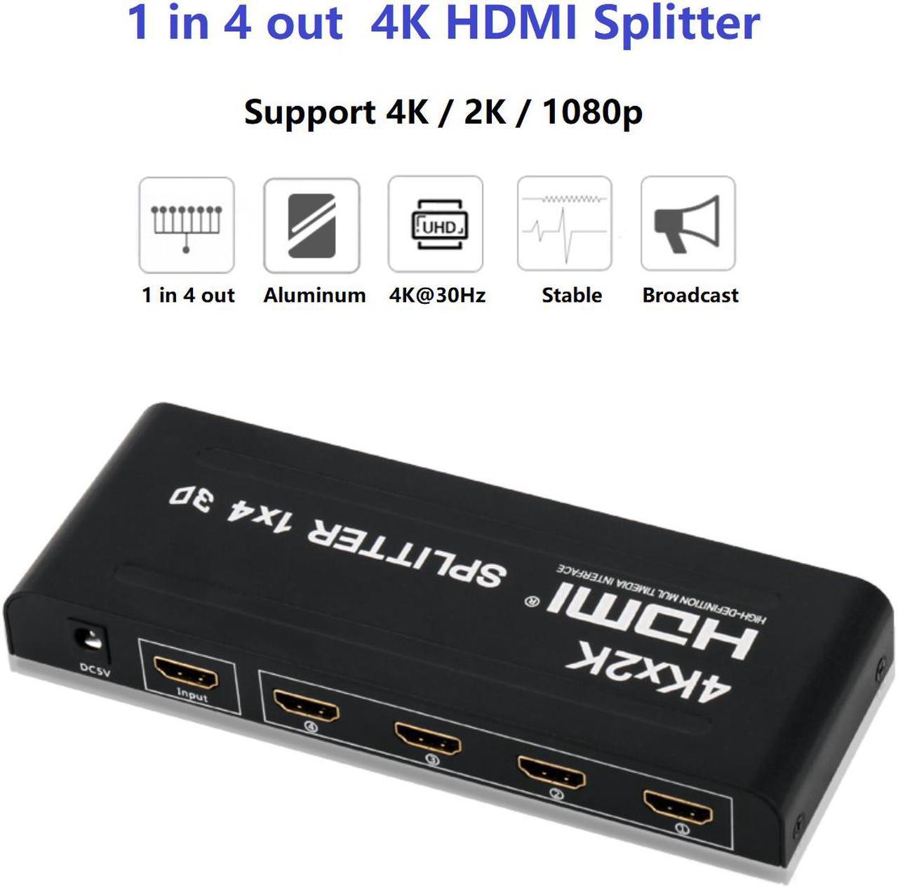 4K HDMI Splitter 1 Input 4 Outputs Support 4K 1080P 3D Video.