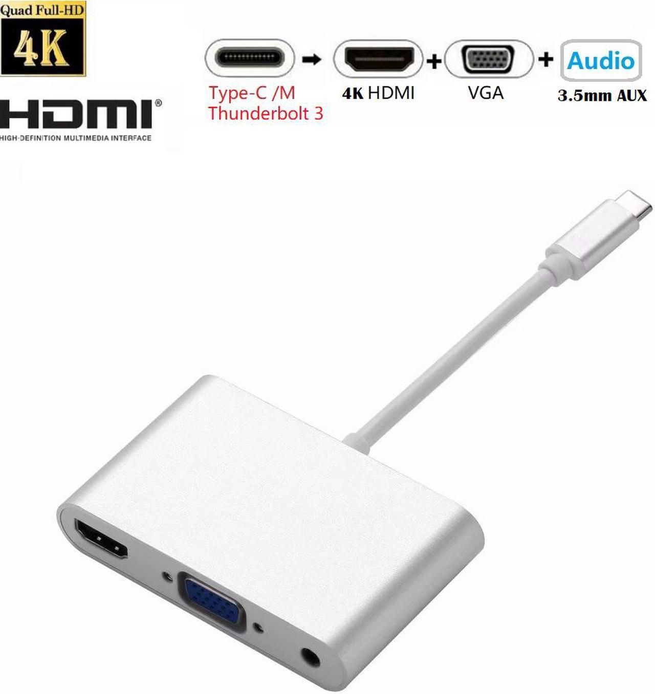 3in1 USB C HUB Type-C  to HDMI VGA Audio Dock, Support 4K HDMI Video Output USB-C Thunderbolt 3 for MacBook, ChromeBook, Galaxy S8/S8+/S9/S9+/S10/S10+/S20/Note8/Note9/Note10.