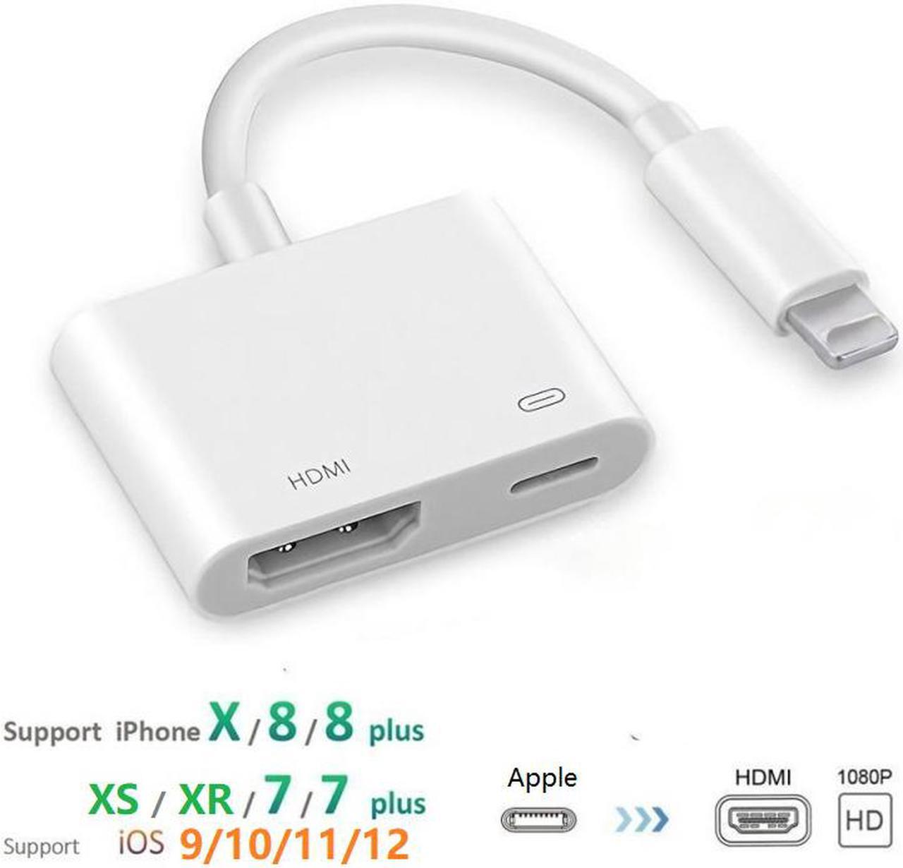 1080p HDMI Same Screen Adapter with Charging Port Plug and Play 8 Pin Connection for Apple Device, Lightning to 1080p HDMI 8Pin Charging Port Adapter for iPhone iPad Macbook.