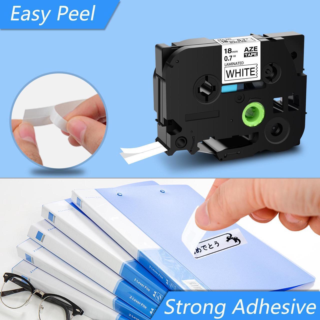 Alt view image 2 of 7 - GREENCYCLE 3 Pack Compatible for Brother P-touch TZe-241 TZe241 TZ-241 TZ241 18mm 0.7'' Black on White TZ TZe Ptouch Tapes 3/4 inch x 26.2ft Laminated Label Tape