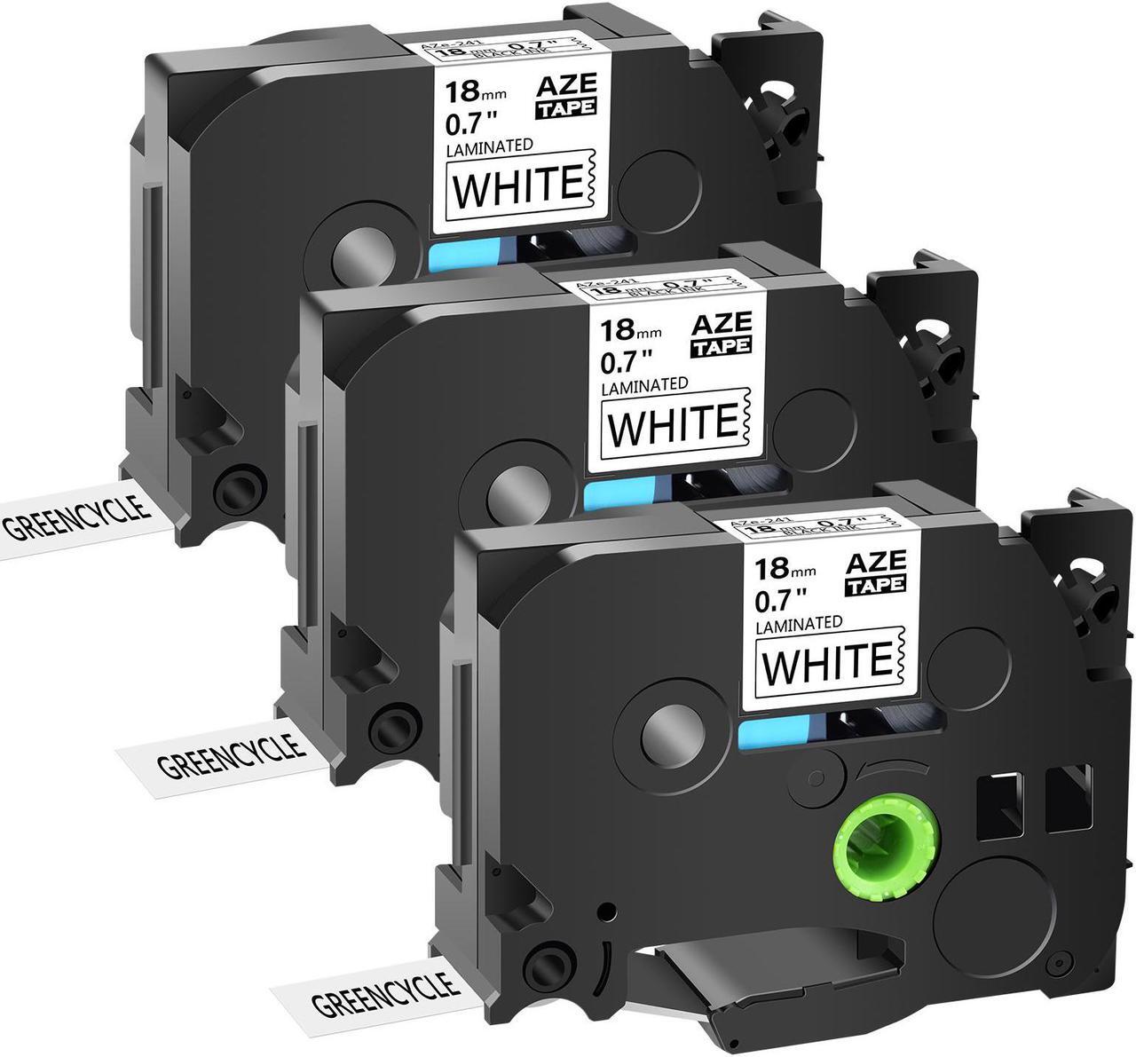 Main image of GREENCYCLE 3 Pack Compatible for Brother P-touch TZe-241 TZe241 TZ-241 TZ241 18mm 0.7'' Black on White TZ TZe Ptouch Tapes 3/4 inch x 26.2ft Laminated Label Tape