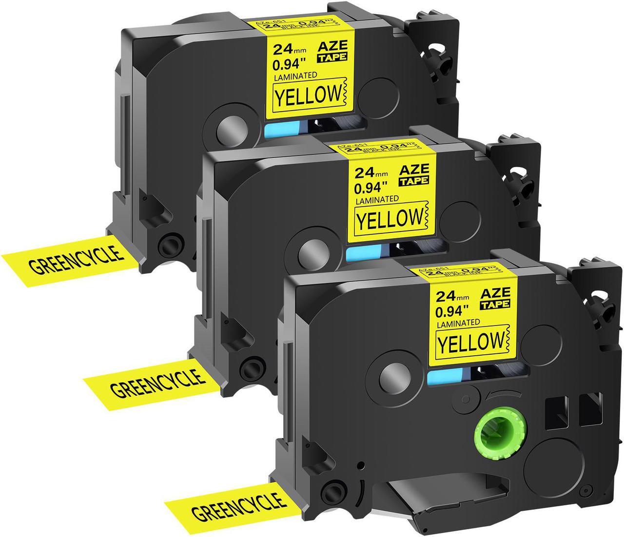 Main image of GREENCYCLE 3 Pack Compatible for Brother P-touch TZ TZe Ptouch Tapes TZe-651 TZe651 TZ-651 TZ651 AZe-651 24mm 1'' Black on Yellow Laminated Label Tape