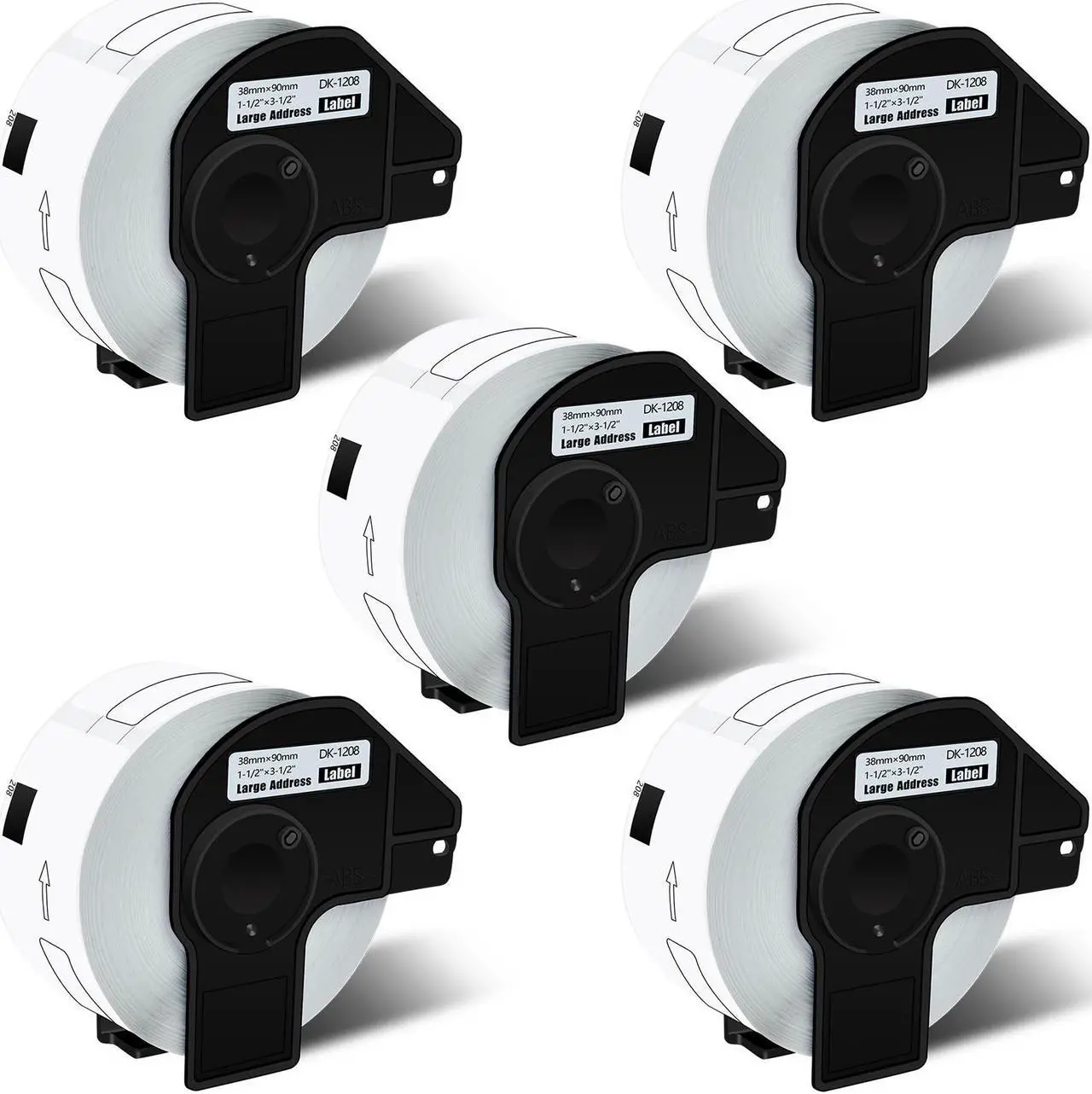 Main image of GREENCYCLE 5 Rolls DK-1208 DK1208 Die-Cut Address Labels 1-1/2" x 3-1/2" (38 mm x 90 mm) Compatible for Brother QL-1050 QL-1050N QL-1060N QL-1100 QL-1110NWB, 400 Labels/Roll,with Cartridge Frame