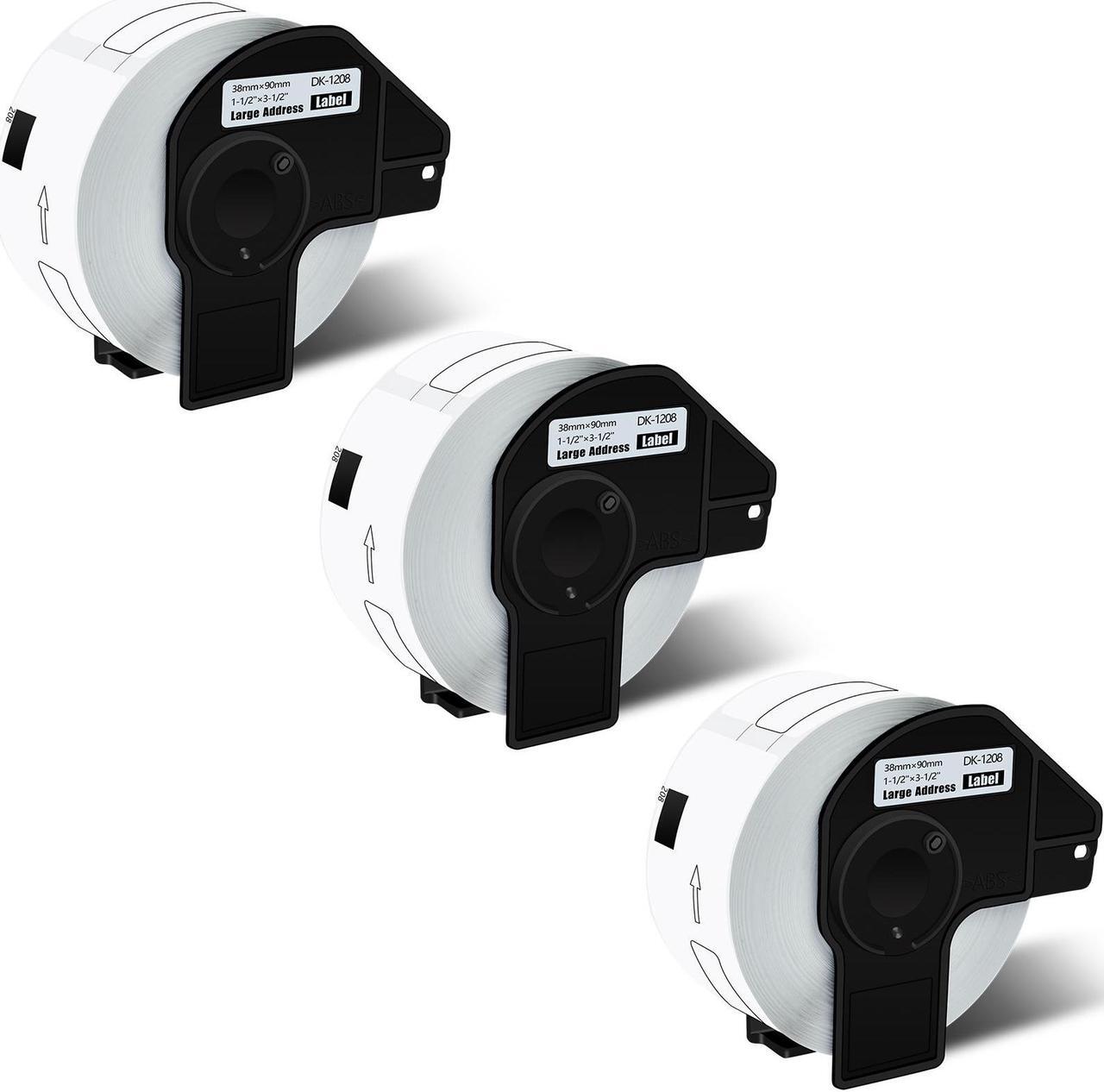 Main image of GREENCYCLE 3 Rolls DK-1208 DK1208 Die-Cut Address Labels 1-1/2" x 3-1/2" (38 mm x 90 mm) Compatible for Brother QL-1050 QL-1050N QL-1060N QL-1100 QL-1110NWB, 400 Labels/Roll,with Cartridge Frame