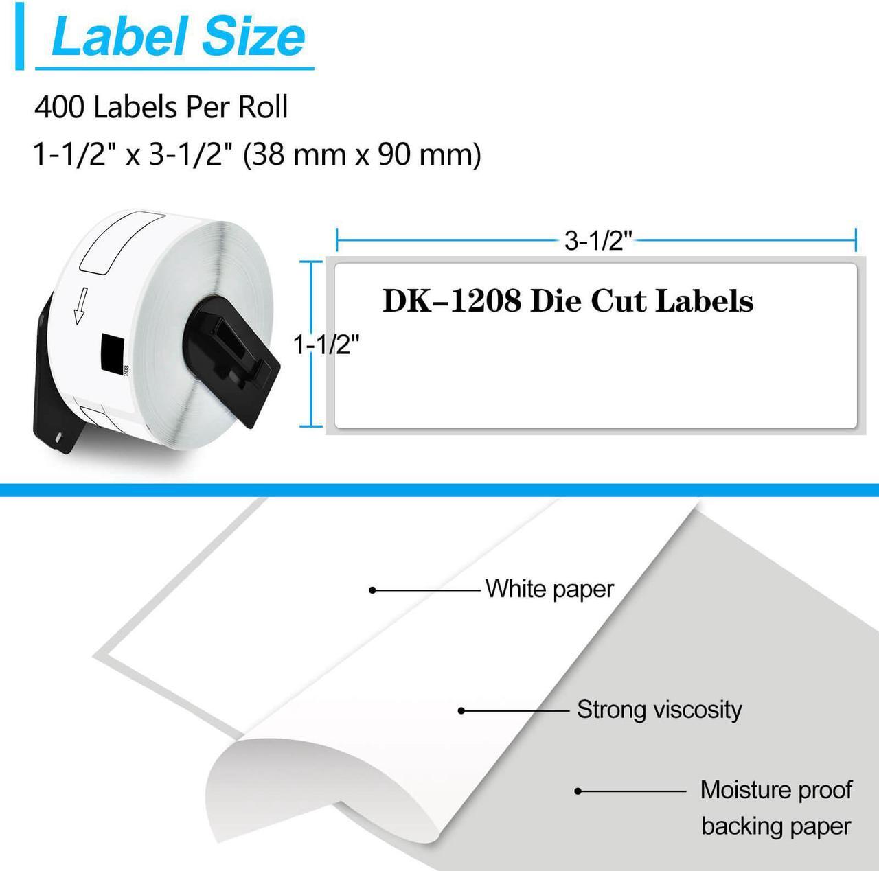 Alt view image 2 of 5 - GREENCYCLE 3 Rolls DK-1208 DK1208 Die-Cut Address Labels 1-1/2" x 3-1/2" (38 mm x 90 mm) Compatible for Brother QL-1050 QL-1050N QL-1060N QL-1100 QL-1110NWB, 400 Labels/Roll,with Cartridge Frame