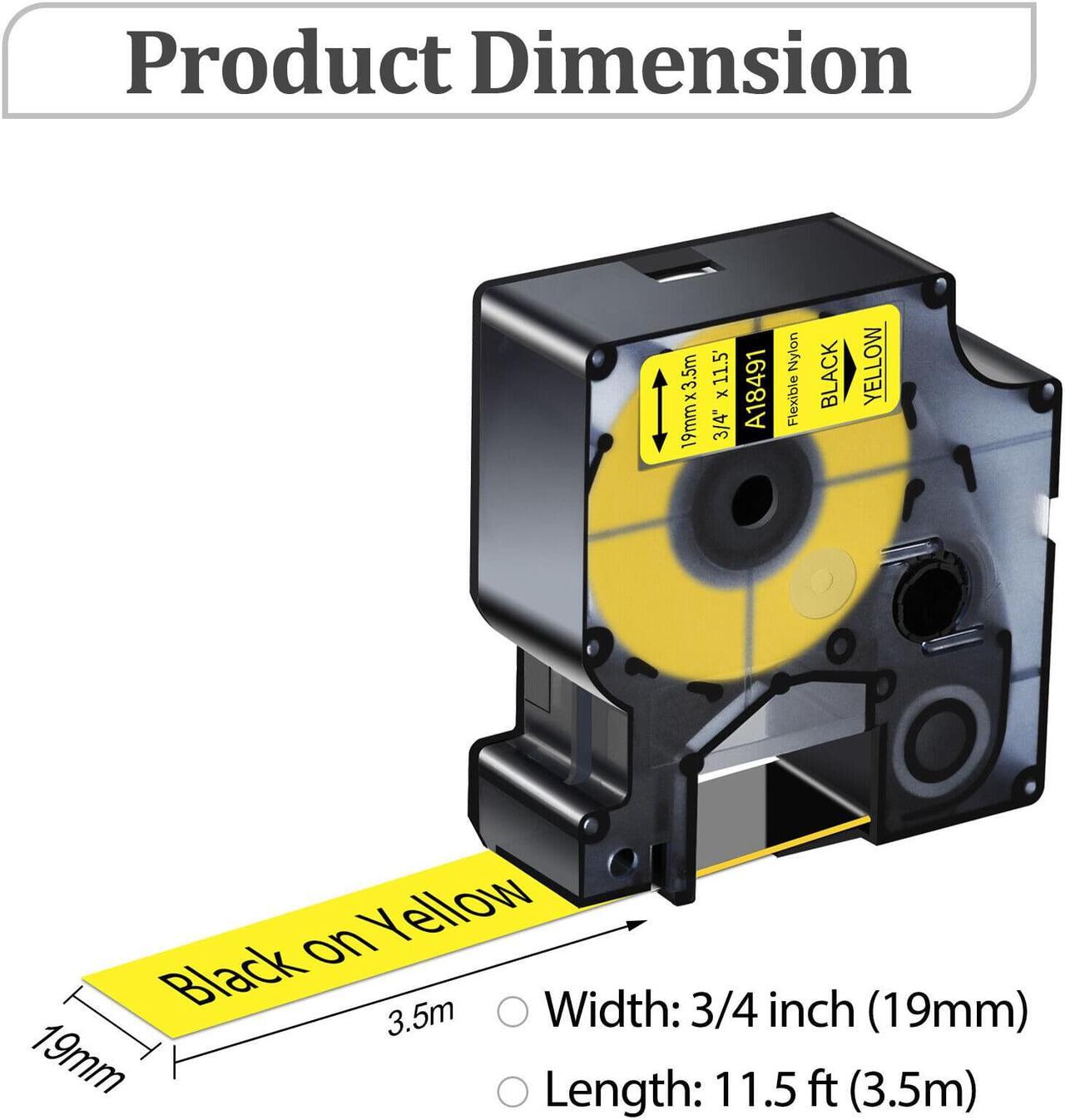 Alt view image 4 of 7 - GREENCYCLE 3 Pack Compatible for Dymo Rhino IND 18491 Black on Yellow 3/4'' 19mm x 3.5m Industrial Flexible Nylon Label Tapes