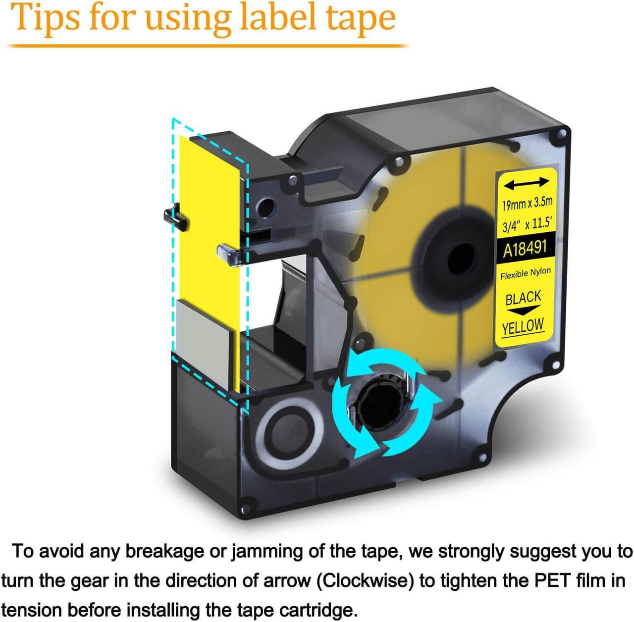 Alt view image 3 of 7 - GREENCYCLE 3 Pack Compatible for Dymo Rhino IND 18491 Black on Yellow 3/4'' 19mm x 3.5m Industrial Flexible Nylon Label Tapes