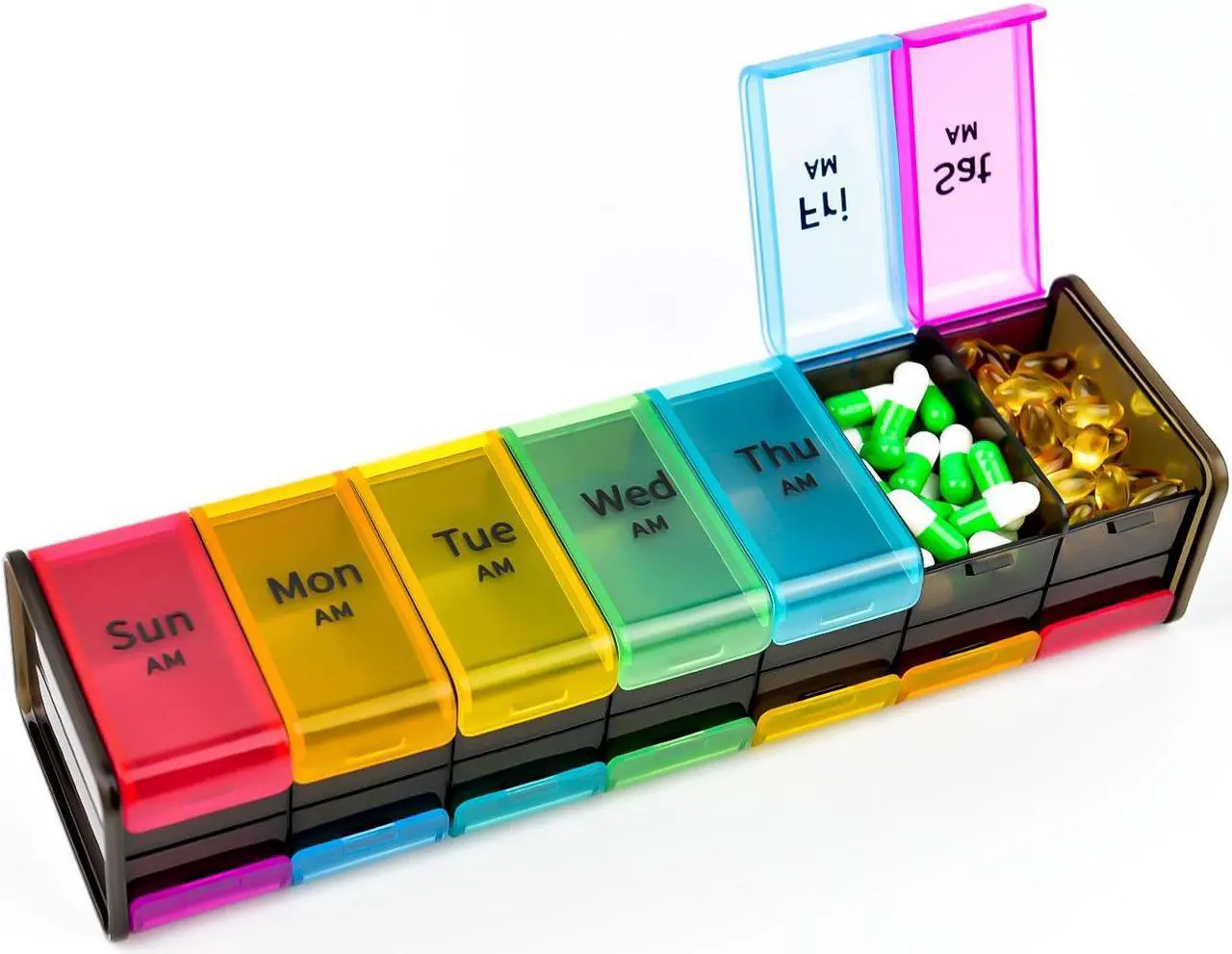 Main image of Extra Large Weekly Pill Organizer, Greencycle XXL 7 Day 2 Times A Day Pill Cases Large Compartments Big Pill Box AM PM Medicine Organizer Design for Vitamins Fish Oil Supplements (Rainbow)