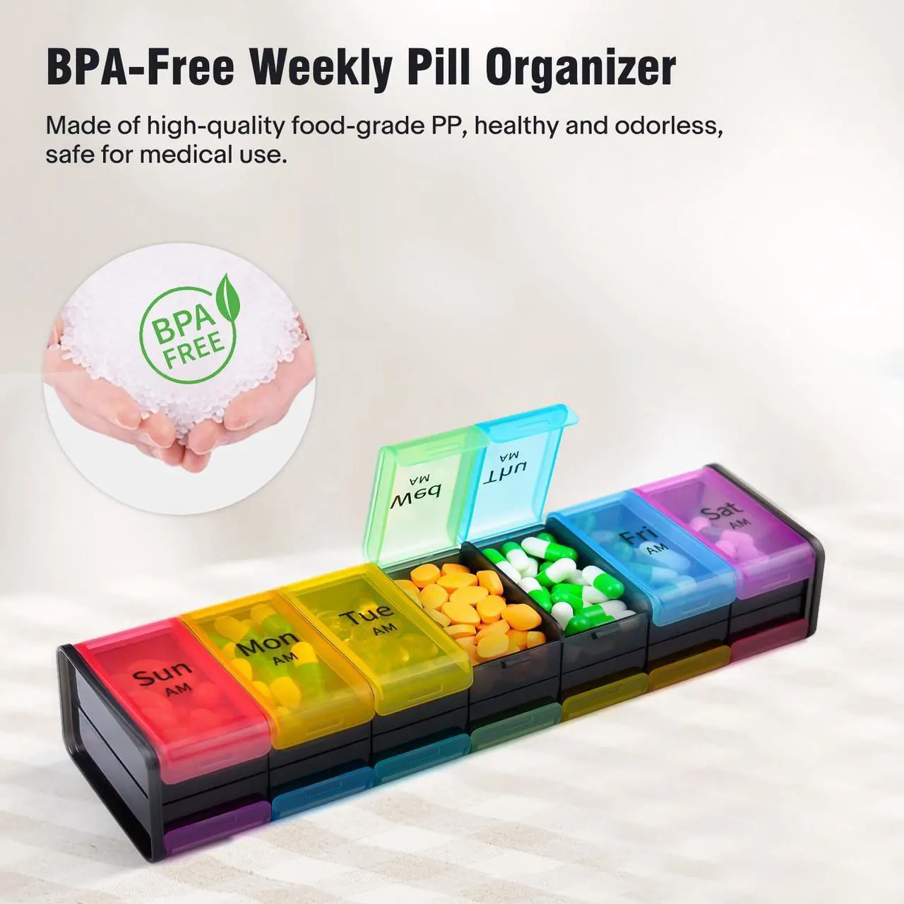 Alt view image 4 of 5 - Extra Large Weekly Pill Organizer, Greencycle XXL 7 Day 2 Times A Day Pill Cases Large Compartments Big Pill Box AM PM Medicine Organizer Design for Vitamins Fish Oil Supplements (Rainbow)