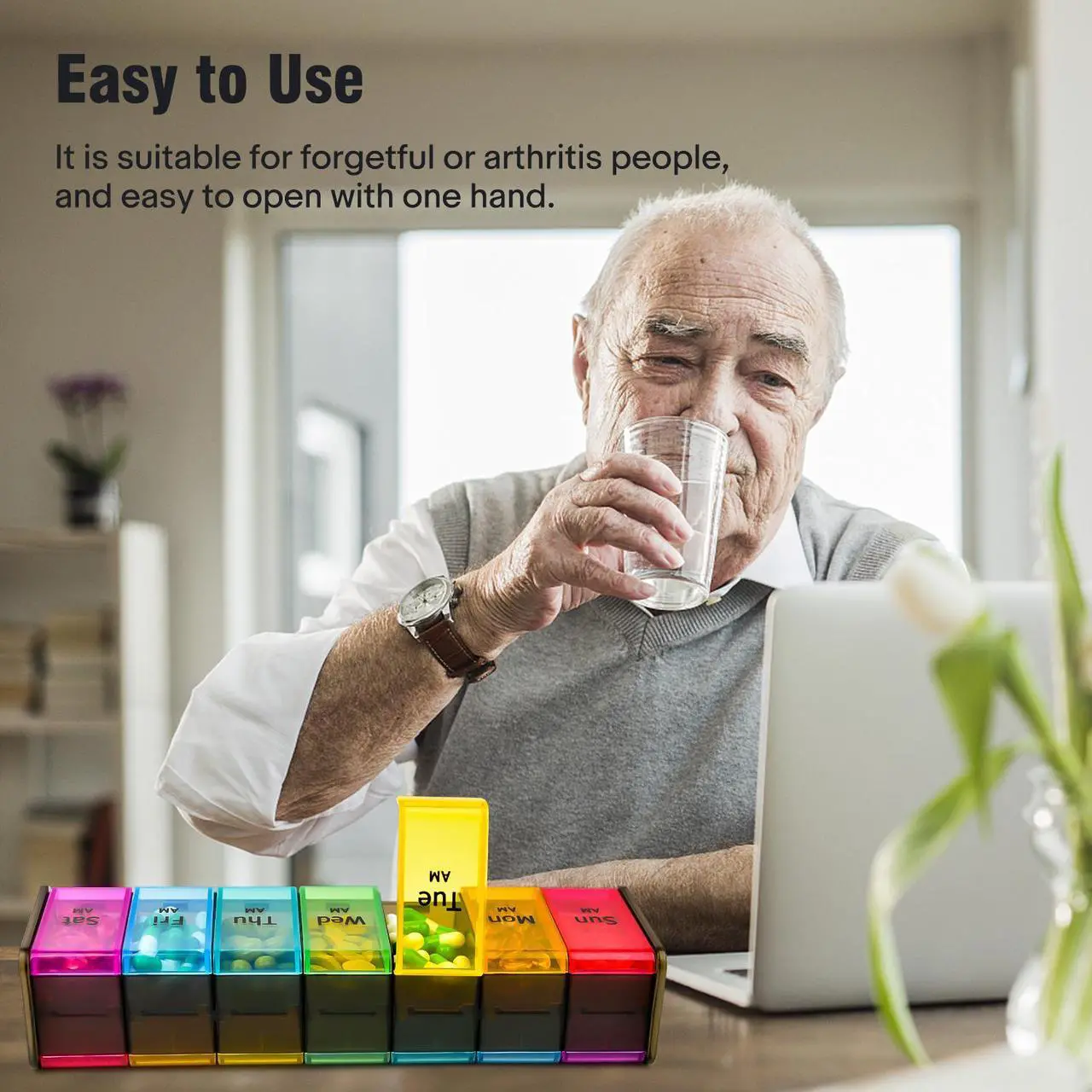 Alt view image 5 of 5 - Extra Large Weekly Pill Organizer, Greencycle XXL 7 Day 2 Times A Day Pill Cases Large Compartments Big Pill Box AM PM Medicine Organizer Design for Vitamins Fish Oil Supplements (Rainbow)