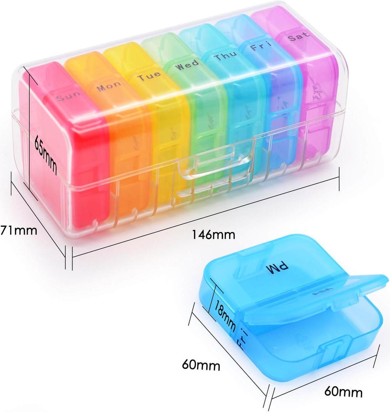Alt view image 4 of 7 - Weekly 7 Day AM PM Pill Organizer, Greencycle 2 Times A Day Portable Travel Pill Box, Moisture-Proof Small Compartments Pill Cases Design for Vitamins Fish Oil Supplements (Clear Box)