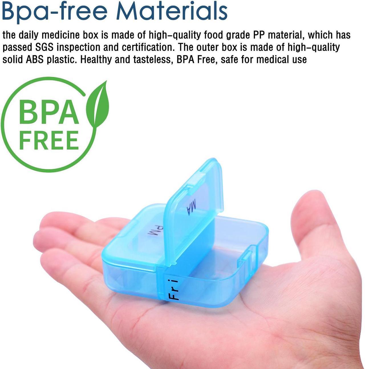 Alt view image 2 of 7 - Weekly 7 Day AM PM Pill Organizer, Greencycle 2 Times A Day Portable Travel Pill Box, Moisture-Proof Small Compartments Pill Cases Design for Vitamins Fish Oil Supplements (Clear Box)