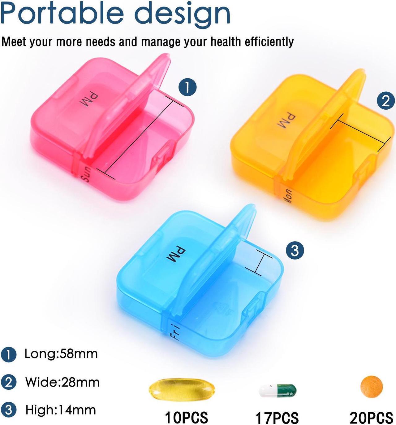 Alt view image 3 of 7 - Weekly 7 Day AM PM Pill Organizer, Greencycle 2 Times A Day Portable Travel Pill Box, Moisture-Proof Small Compartments Pill Cases Design for Vitamins Fish Oil Supplements (Clear Box)