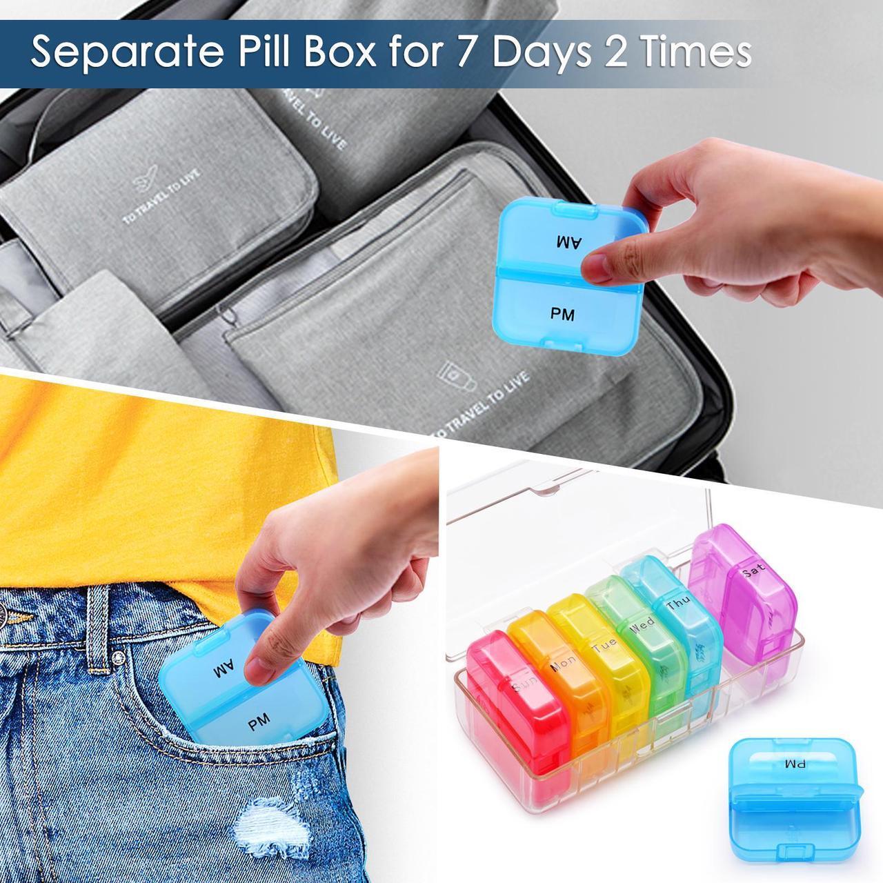 Alt view image 7 of 7 - Weekly 7 Day AM PM Pill Organizer, Greencycle 2 Times A Day Portable Travel Pill Box, Moisture-Proof Small Compartments Pill Cases Design for Vitamins Fish Oil Supplements (Clear Box)