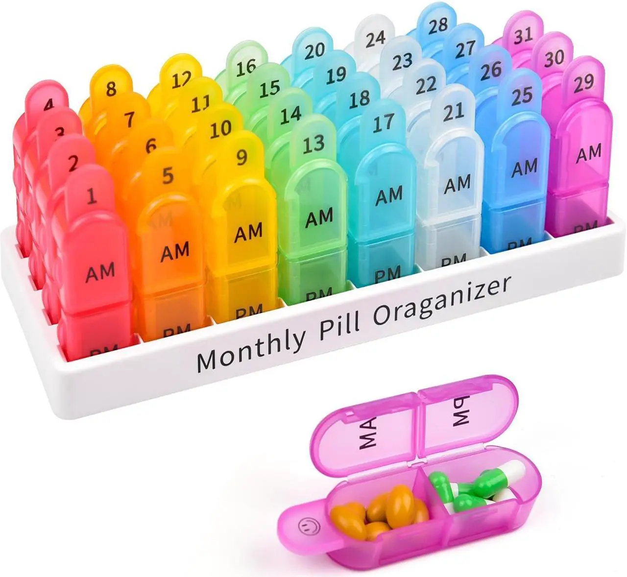Main image of Monthly Pill Organizer 2 Times A Day, Greencycle 30 Day Medicine Organizer, AM PM Pill Cases, 4 Week Pill Box, Small Compartments to Hold Vitamins Fish Oil Supplements Great for Travel