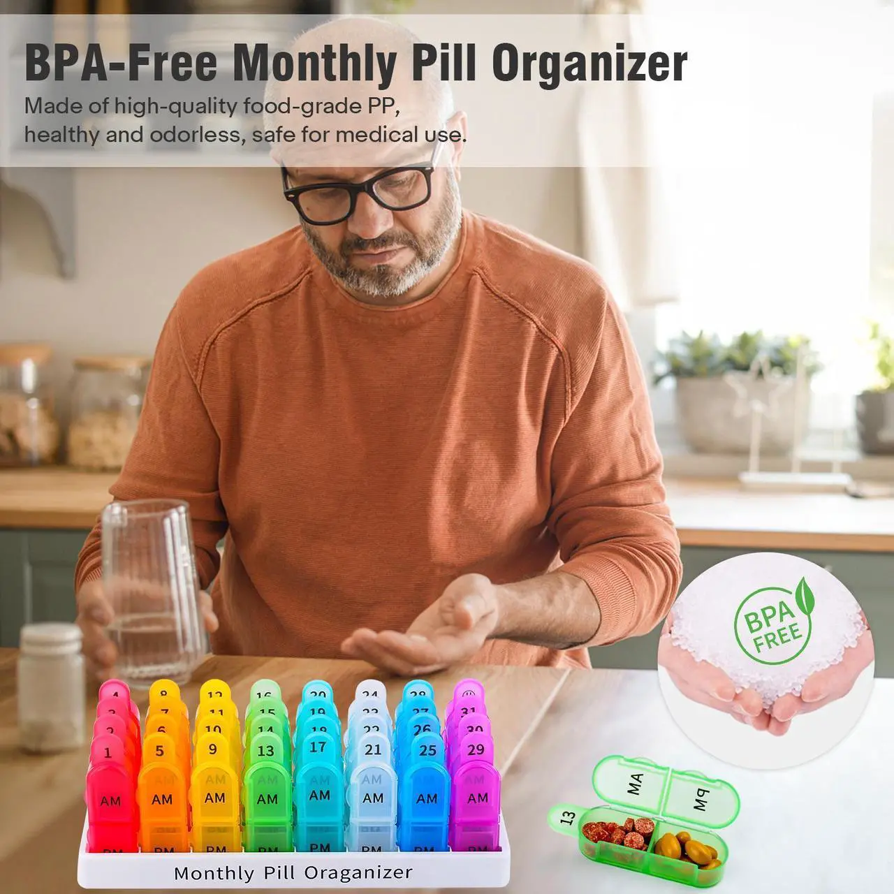 Alt view image 2 of 6 - Monthly Pill Organizer 2 Times A Day, Greencycle 30 Day Medicine Organizer, AM PM Pill Cases, 4 Week Pill Box, Small Compartments to Hold Vitamins Fish Oil Supplements Great for Travel