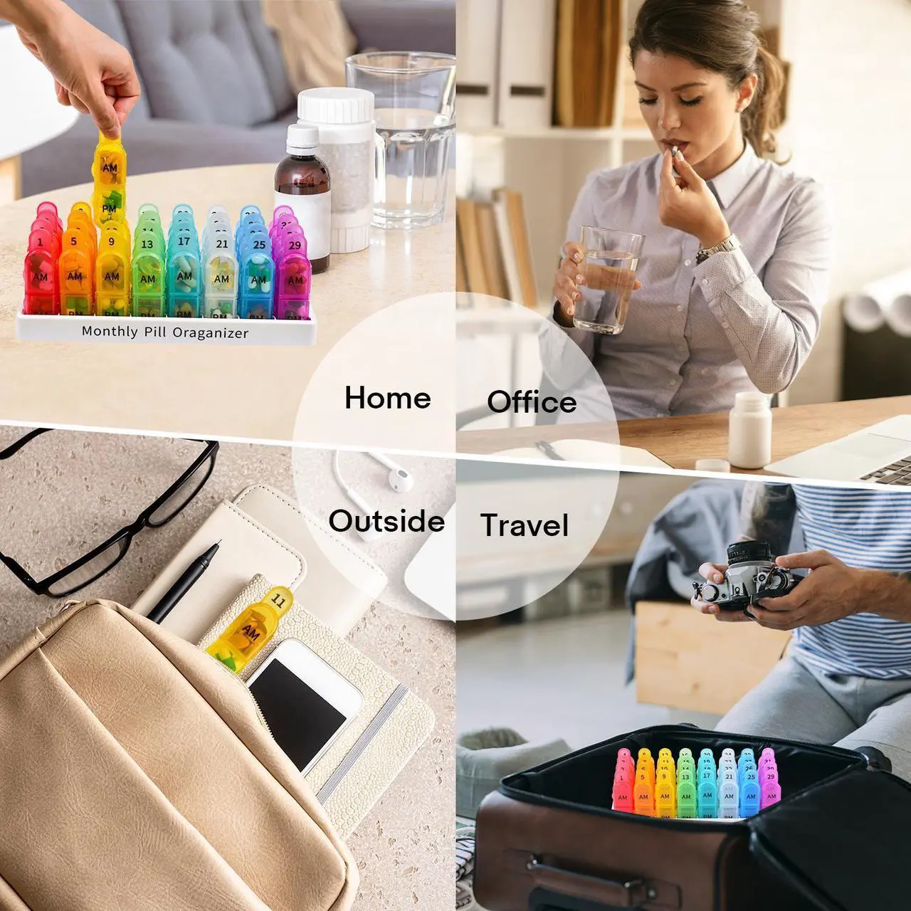 Alt view image 6 of 6 - Monthly Pill Organizer 2 Times A Day, Greencycle 30 Day Medicine Organizer, AM PM Pill Cases, 4 Week Pill Box, Small Compartments to Hold Vitamins Fish Oil Supplements Great for Travel