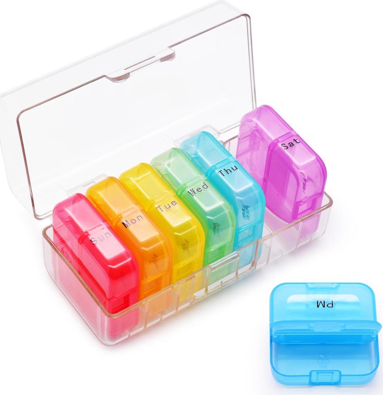 Main image of Weekly 7 Day AM PM Pill Organizer, Greencycle 2 Times A Day Portable Travel Pill Box, Moisture-Proof Small Compartments Pill Cases Design for Vitamins Fish Oil Supplements (Clear Box)