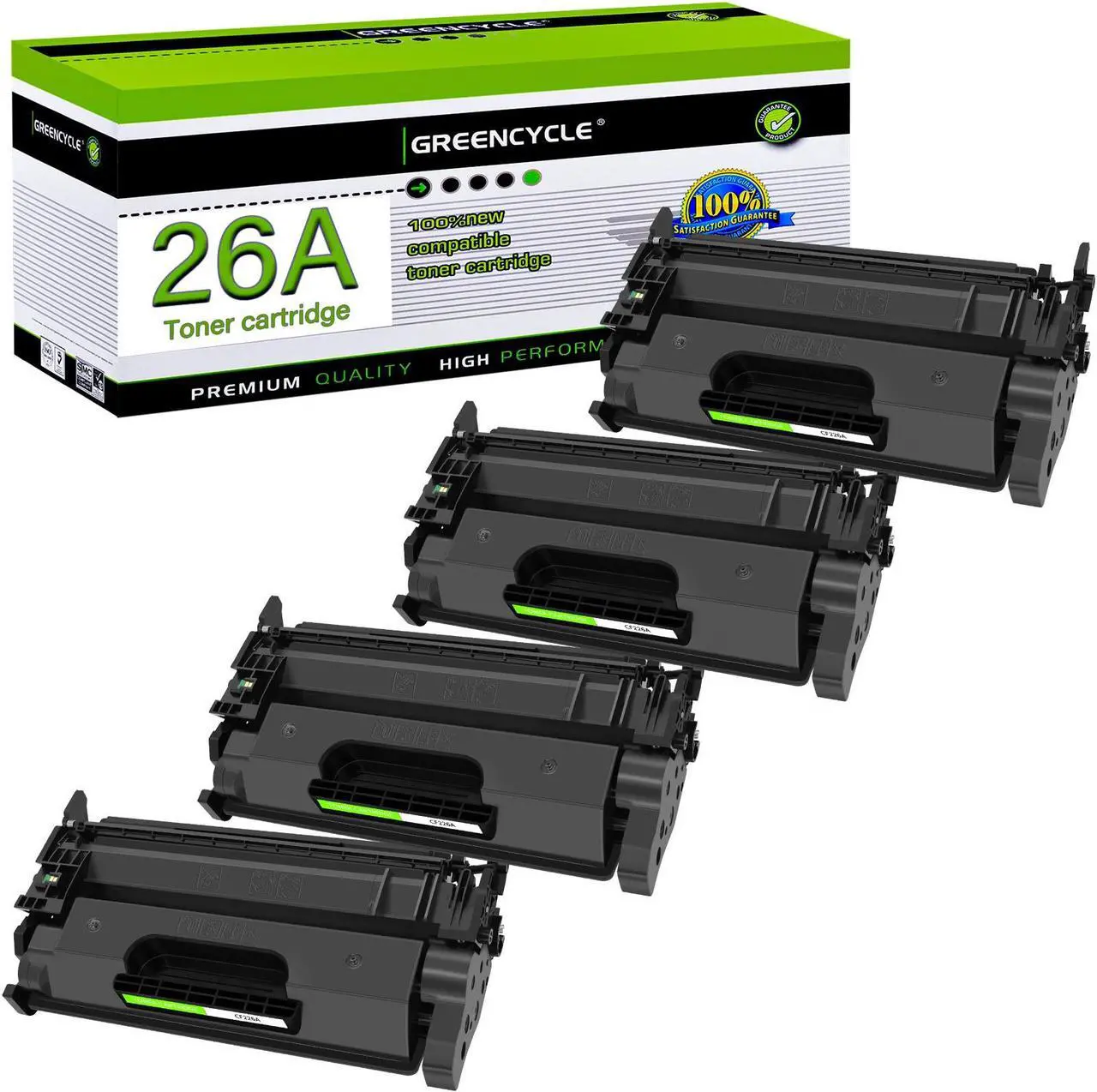 Main image of GREENCYCLE Compatible Toner Cartridge Replacement for HP 26A CF226A work with Laser Jet Pro MFP M402n M402d M402dw MFP M426fdw MFP M426fdn Printer (Black, 4-Pack)
