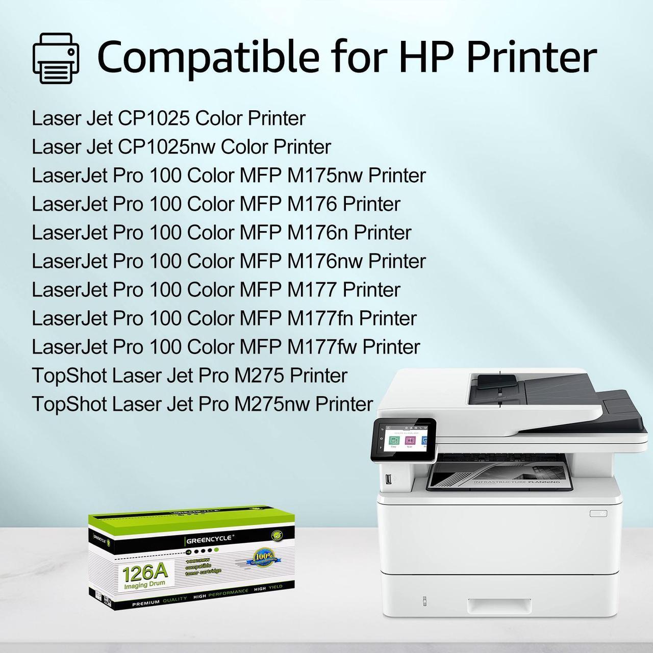 Main image of GREENCYCLE 126A CE314A Imaging Drum Compatible for HP 126A CE314A works on LaserJet Pro 100 MFP M175a M175nw M275 M275nw CP1025 CP1025nw Printer (2-Pack, Black / Color)