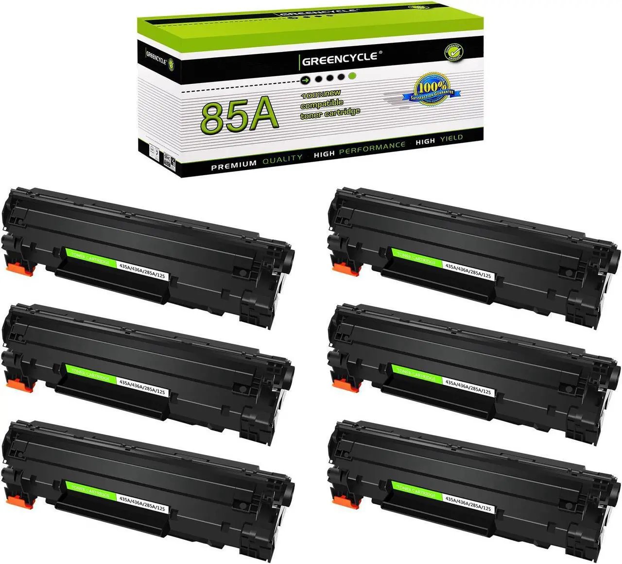 Main image of GREENCYCLE 6 Pack Compatible Toner Cartridge Replacement for HP 85A CE285A Black Toner Works on LaserJet P1102W P1109W M1212NF MFP M1217NFW Printer