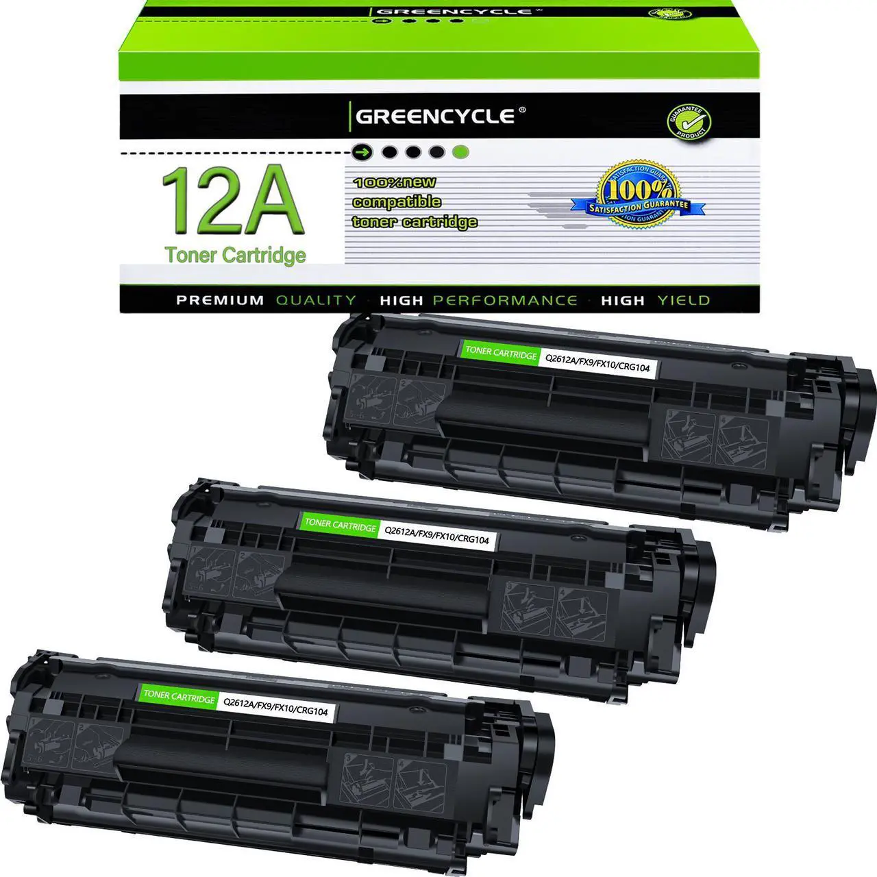 Main image of greencycle Q2612A Toner Cartridge Replacement Compatible for HP 12A Black Toner Cartridge Laserjet 1010 1012 1018 1020 1022 1022N 3015 3030 3052 3055 M1005 M1319F (3PCS)