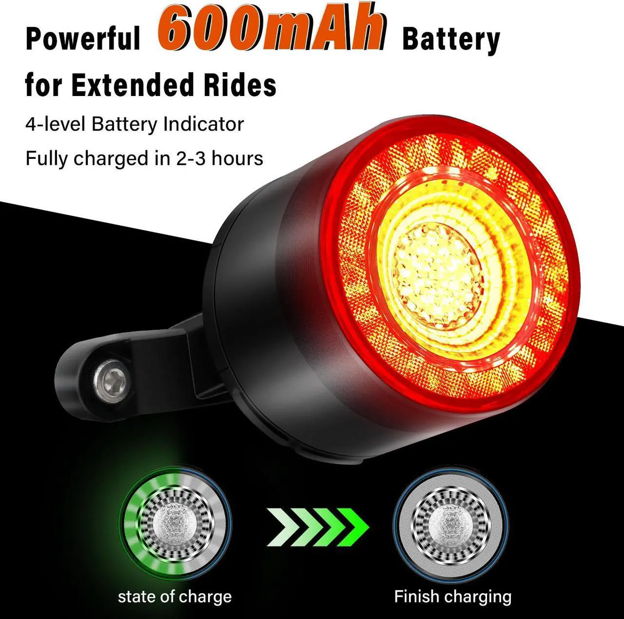 Alt view image 5 of 7 - GREENCYCLE Colorful Bike Tail Light, USB Rechargeable Bike Brake Light, Brake Sensing Rear Lights, 15 Light Modes 7 Colors Waterproof Cycling Safety Light for Adults Kids Road Mountain