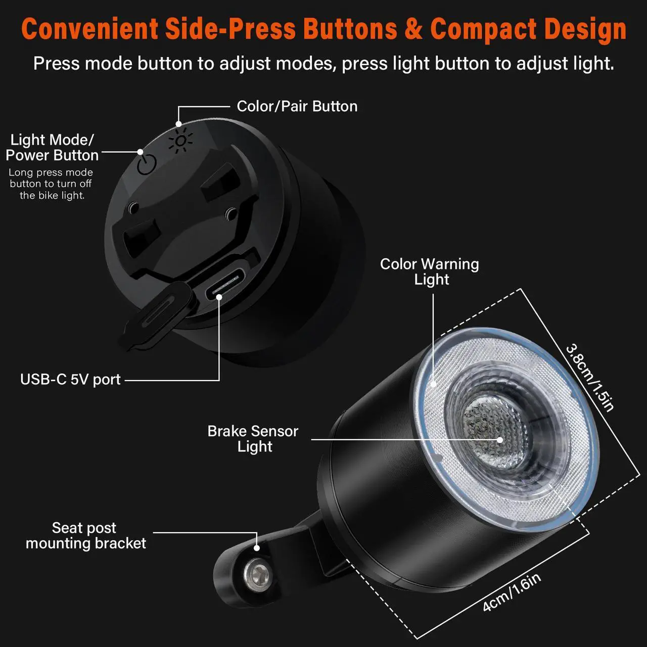 Alt view image 6 of 7 - GREENCYCLE Colorful Bike Tail Light, USB Rechargeable Bike Brake Light, Brake Sensing Rear Lights, 15 Light Modes 7 Colors Waterproof Cycling Safety Light for Adults Kids Road Mountain
