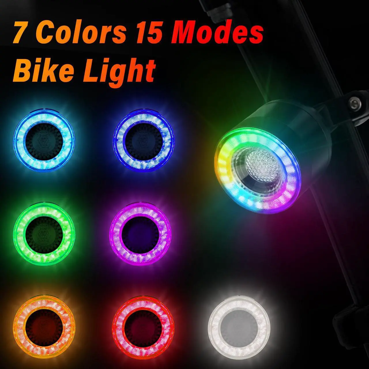 Alt view image 2 of 7 - GREENCYCLE Colorful Bike Tail Light, USB Rechargeable Bike Brake Light, Brake Sensing Rear Lights, 15 Light Modes 7 Colors Waterproof Cycling Safety Light for Adults Kids Road Mountain