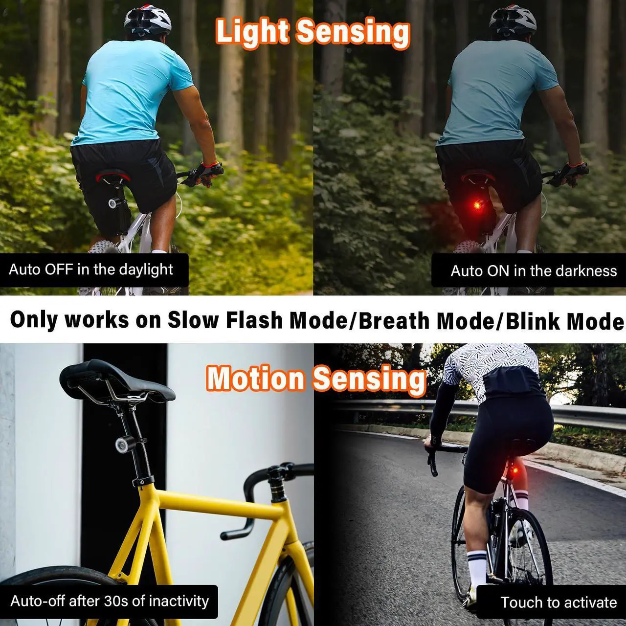 Alt view image 4 of 7 - GREENCYCLE Colorful Bike Tail Light, USB Rechargeable Bike Brake Light, Brake Sensing Rear Lights, 15 Light Modes 7 Colors Waterproof Cycling Safety Light for Adults Kids Road Mountain