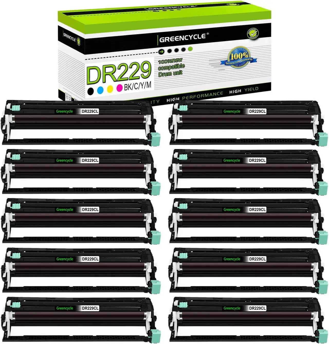 Main image of greencycle 10 Pack DR229CL Drum Compatible Drum Unit Replacement for Brother DR229 DR-229 Work with MFC-L3720CDW MFC-L3780CDW HL-L3220CDW HL-L3300CDW HL-L3295CDW Printer (Black,Yellow,Cyan,Magenta)