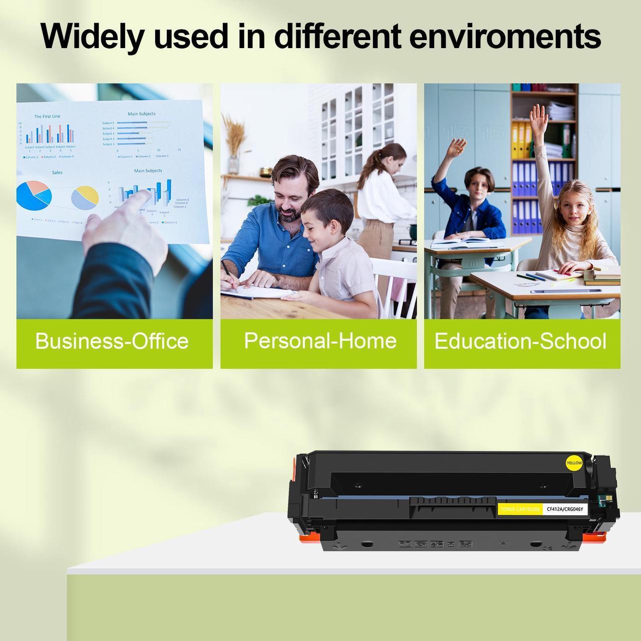 Alt view image 7 of 7 - greencycle 2 Pack 410A CF412A Compatible Toner Cartridge Replacement for HP 410A CF412A Yellow Toner Works on Color Laser Jet Pro M452dn M452dw M452nw M477fdn M477fdw M477fnw M377dw Printer