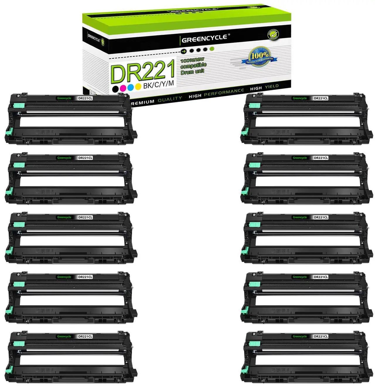 Main image of greencycle 10 Pack Compatible Drum Unit Replacement for Brother DR221 DR-221 DR221CL to Use with MFC-9130CW HL-3140CW HL-3170CDW HL-3140CW HL-3180CDW MFC-9330CDW DCP-9015CDW Printer