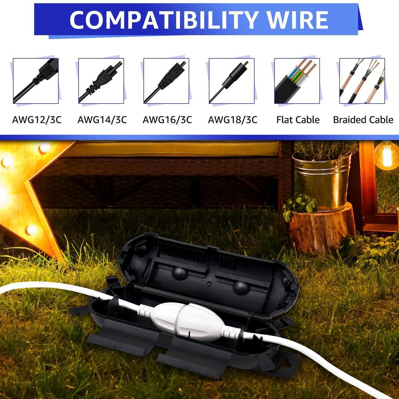 Alt view image 2 of 5 - Outdoor Extension Cord Safety Cover, Greencycle IP54 Waterproof Electrical Cord Connection, Safety Cord Cover, Electrical Box for Outdoor Plug, Outlet, Holiday, Patio String Lights, Power Tools, 3PK