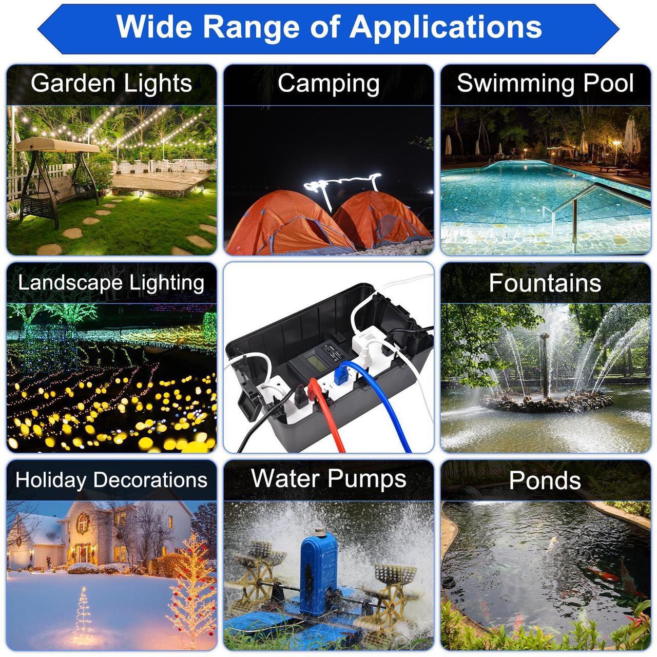 Alt view image 7 of 7 - Greencycle IP54 Weatherproof Extension Cord Cover + 4 Small Weatherproof Extension Cord Safety Cover, 6 Set,  Protect Outdoor Power Strip Outlet Plug Timer Christmas Decoration, Black
