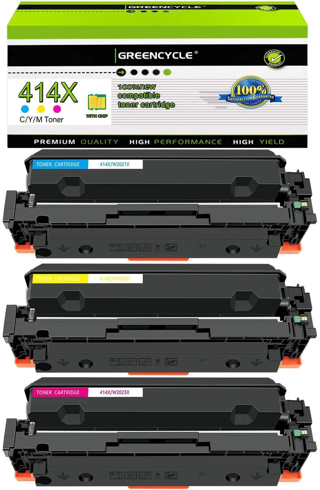 Main image of greencycle 3 Pack 414X Toner Cartridge Compatible for HP 414X 414A W2021X W2022X W2023X Toner Works on Enterprise M455dn , MFP M480f , Pro M454 Series and MFP M479 Series Printers (C/Y/M)