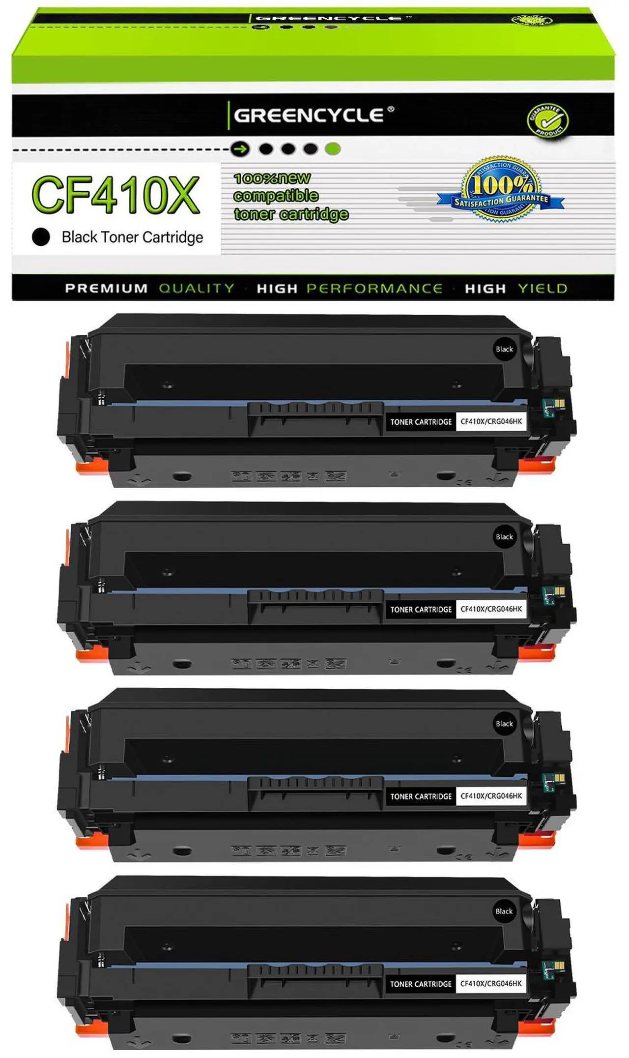 Main image of greencycle 4 Pack Toner Cartridge Compatible for HP 410A 410X CF410X Black Toner Works on Color Laser Jet Pro M452dn M452dw M452nw M477fdn M477fdw M477fnw M377dw Printer